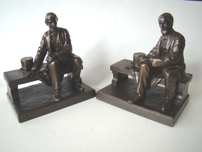 A Wonderful pair of Antique Bookends depicting Abraham Lincoln sitting on a bench circa 1926 — image 2